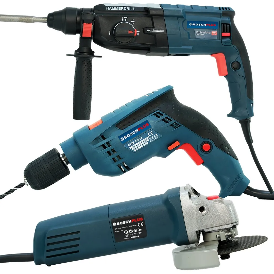 Elektrikli 3 lü Set 13mm Darbeli Vidalama + Kırıcı Delici Matkap + 125 mm Avuç Taşlama