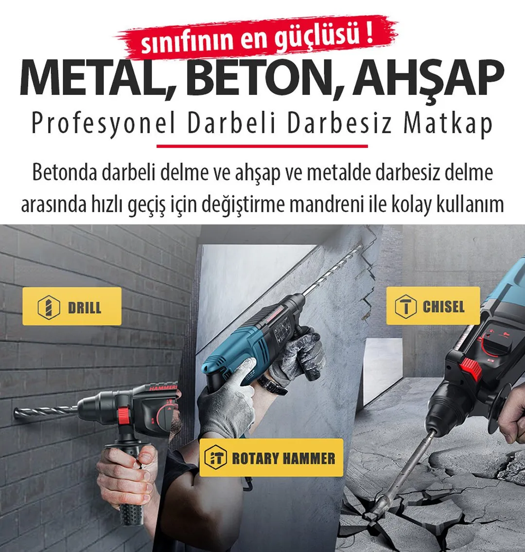 Elektrikli 3 lü Set 13mm Darbeli Vidalama + Kırıcı Delici Matkap + 125 mm Avuç Taşlama