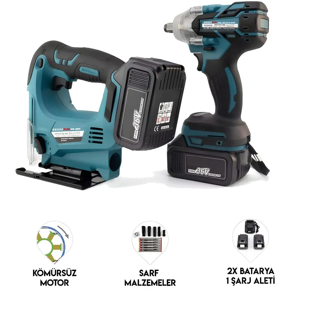 Akülü Kömürsüz 2li Set Ayarlanabilir Dekupaj Testere ve Somun Sıkma Sökme